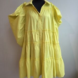 Yellow Tiered Button-Down Dress